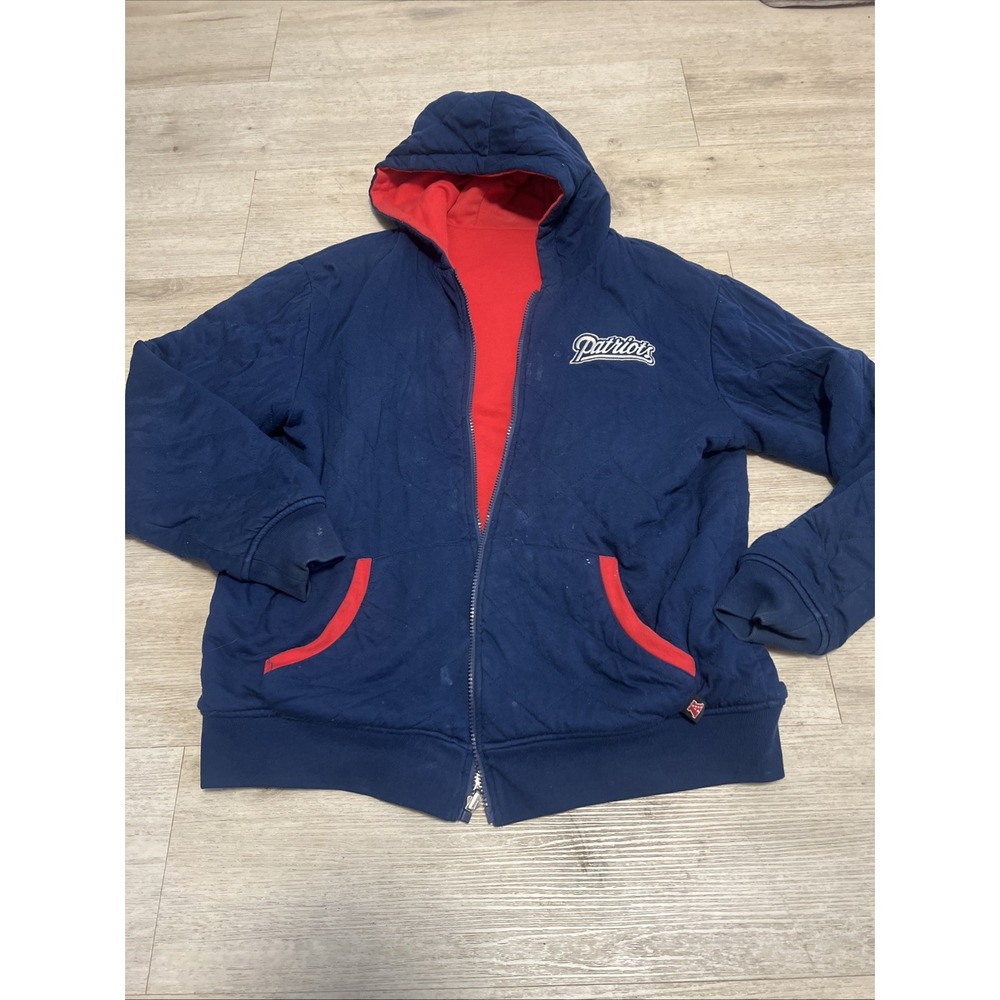 New England‎ Patriots Vtg Reversible Hoodie Size XL Red Blue Full Zip NFL